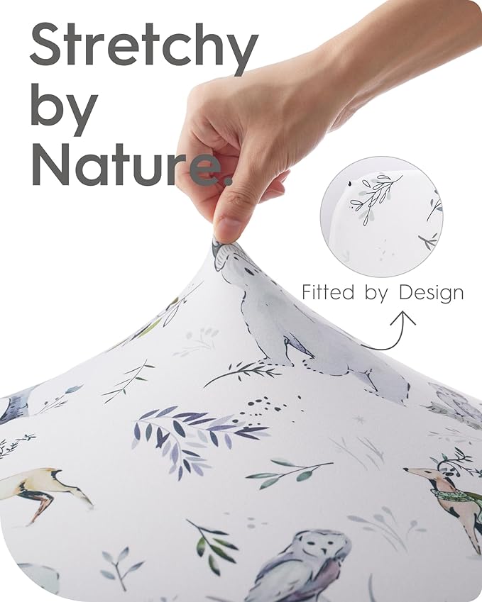 Boy Crib Sheets, TotBasic Premium Soft Crib Mattress Sheet Fitted, Ultra Breathable Crib Fitted Sheet, Super Stretchy Baby Bed Sheets 28''x52''x9'' Extra Deep Pocket (Woodland Deer & Rabbit Fox)