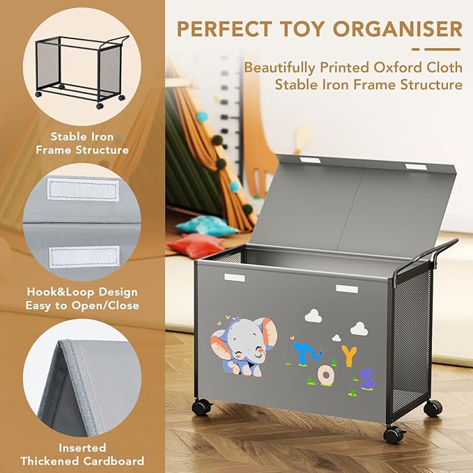 Toy Box Toy Storage - 72L Kids Toy Organizer with Wheels Toy Chest Storage Bins with Lids, Toy Boxes for Girls Boys, Stuffed Animals, Clothes, Bedroom, Living Room （grey）
