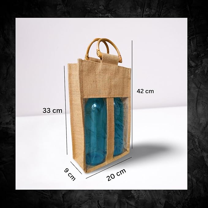Bulap Wine Gift Bags with Window - 2 Pcs Natural Jute Wine bottle Carrier Bags for Birthday, Wedding, Anniversary, Party, Festival, Christmas Gift (2x Bags for 2-Bottles)