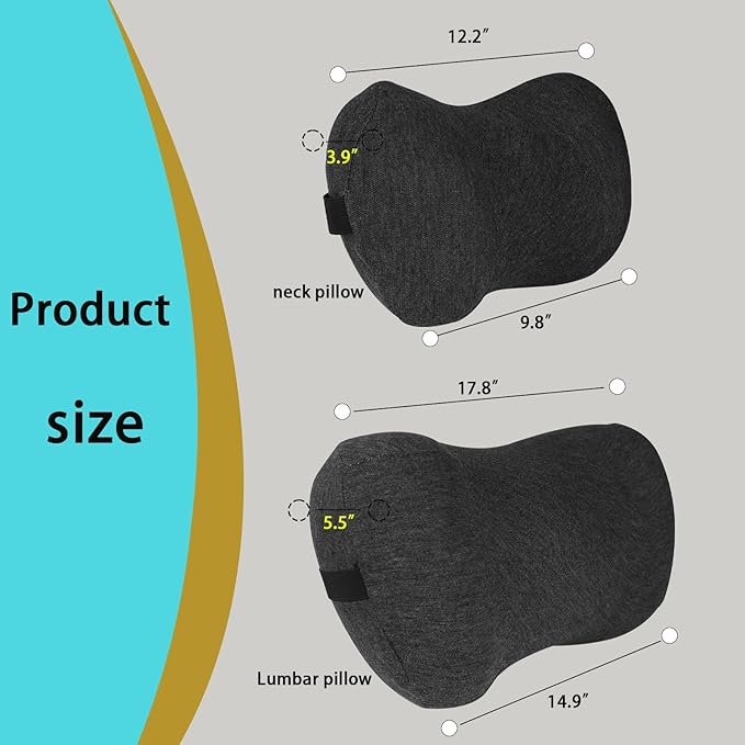 Car Back Cushion Lumbar Support and Car Neck Pillow Kit, Memory Foam Ergonomic Neck Pillow Kit for Driving Fatigue Relief, Comfort and Support Your Neck and Back