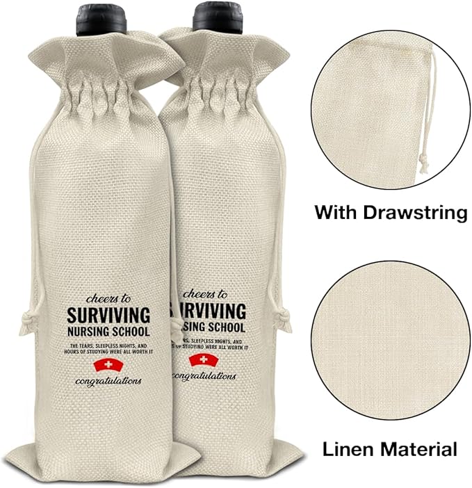 HOIJAUMAI Nurse Graduation Gift Nursing Graduation Wine Bag Surviving Nursing School Wine Gift Bags for Nursing Students Women Her