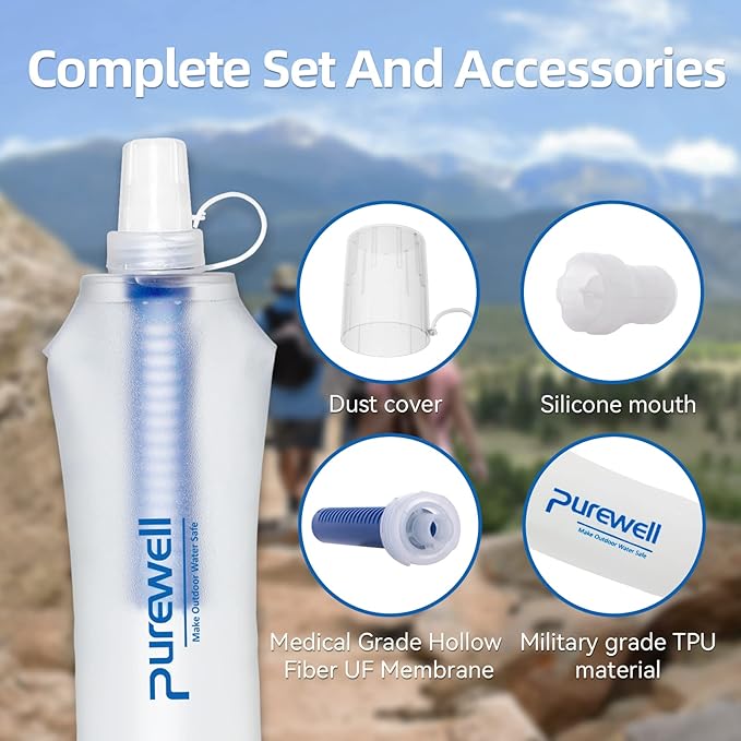Water Bottle Filter Container BPA Free Outdoor Filtered Water Bag for Sport Camping and Hiking