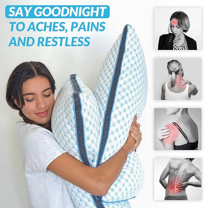 The Coldest Pillow - Adjustable Fill, Washable Cover, and Best for Breathable Cool While Sleeping -Premium (Queen)