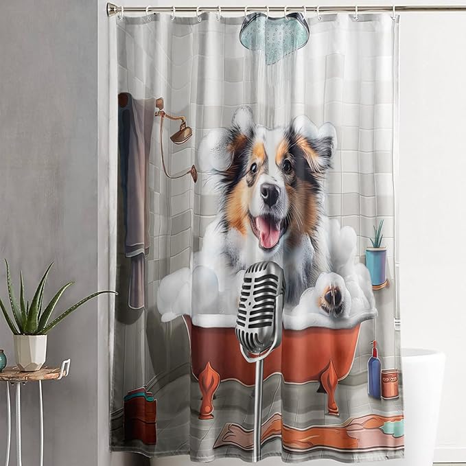AILONEN Cute Bubble Puppy Shower Curtain for Kids Boys,Funny Singing Dog Waterproof Fabric Shower Curtain for Bathroom,Lovely Hilarious Pet Shower Curtain Set with Hooks,72" W*72" H