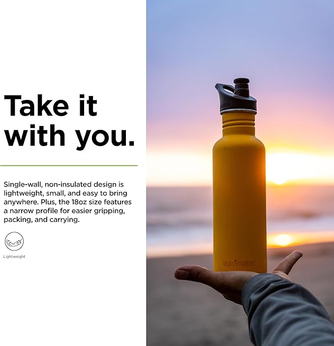 KLEAN KANTEEN Old Gold Sport Cap with Classic Water Bottle 18oz, 1 EA