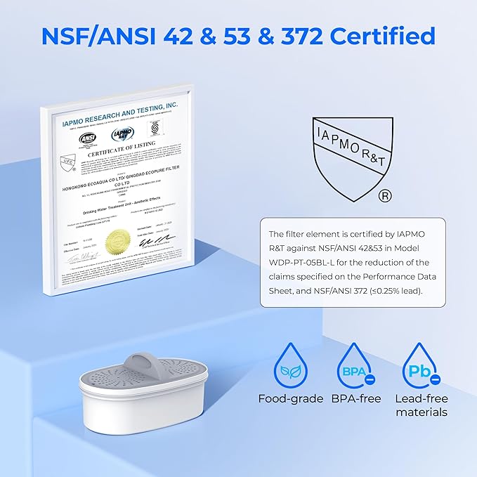 Waterdrop Upgrade NSF 53&42&372 Certified Replacement Filters, for All Waterdrop Pitcher and Dispenser Filtration System, Reduces PFAS, PFOA/PFOS, Chlorine, Cadmium, Copper, Mercury, Pack of 3