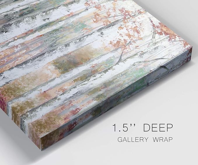 Renditions Gallery Canvas Nature Wall Art Modern Paintings Decorations Autumn Birch Forest Rustic Abstract Vibrant Foliage Wall Hanging Artwork for Bedroom Office Kitchen - 8"x12" LT33