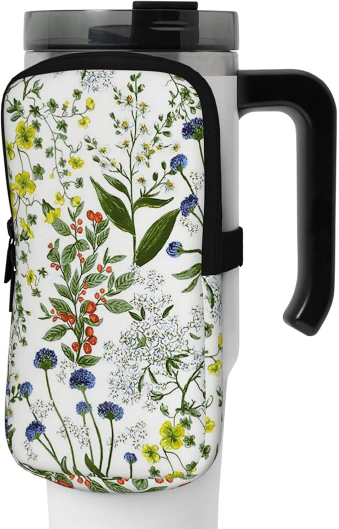 Water Bottle Pouch for Stanley Cup 40oz 30oz,Personalized Gym Purse for Men Women, Tumbler Pouch with Versatile Pocket Water Bottle Bag for Cards, Keys, Phone Botanical Leaf