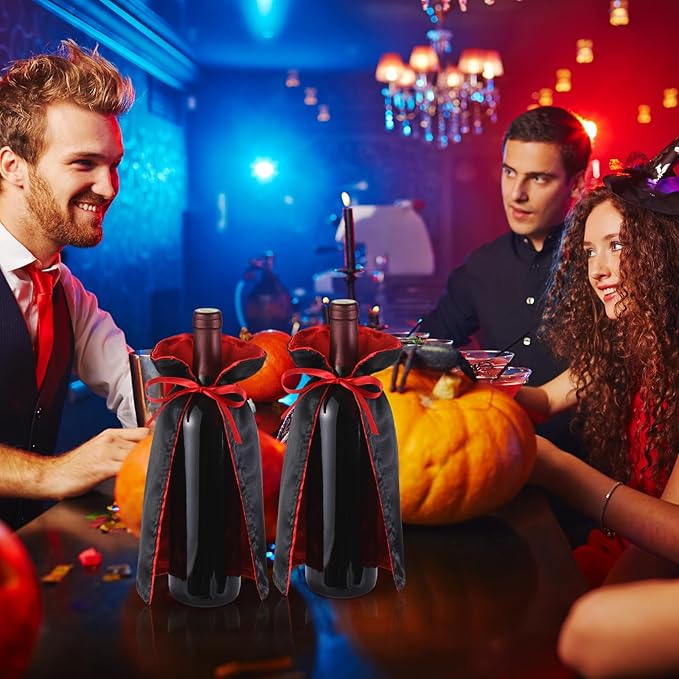 SIRIPHUM Halloween Wine Bottle Cover Decoration,Dracula Halloween Wine Cover,Vampire Halloween Wine Holder,Party Decor Or Fall Hostess Gift (2)