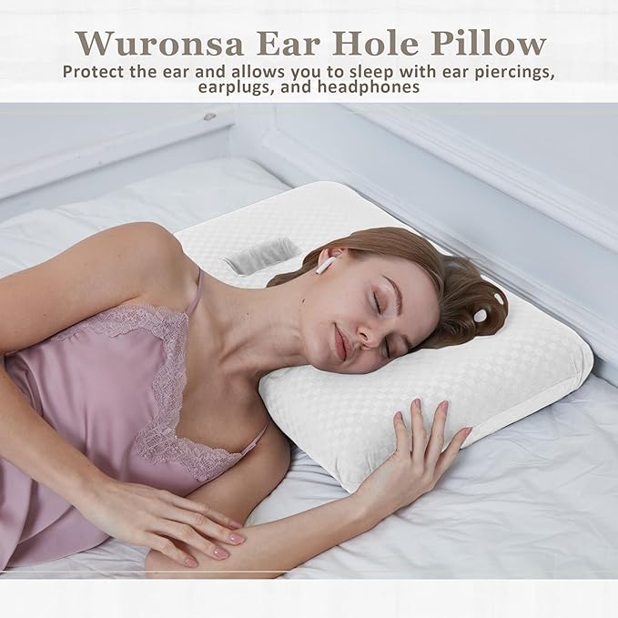 Ear Piercing Pillow with Ear Hole for Sleeping with Sore Ear Pain, Memory Foam 2 Hole Ear Hole Pillow Ear Guard Pillow | Ear Piercing Protection | Support earplugs for Sleep (White)