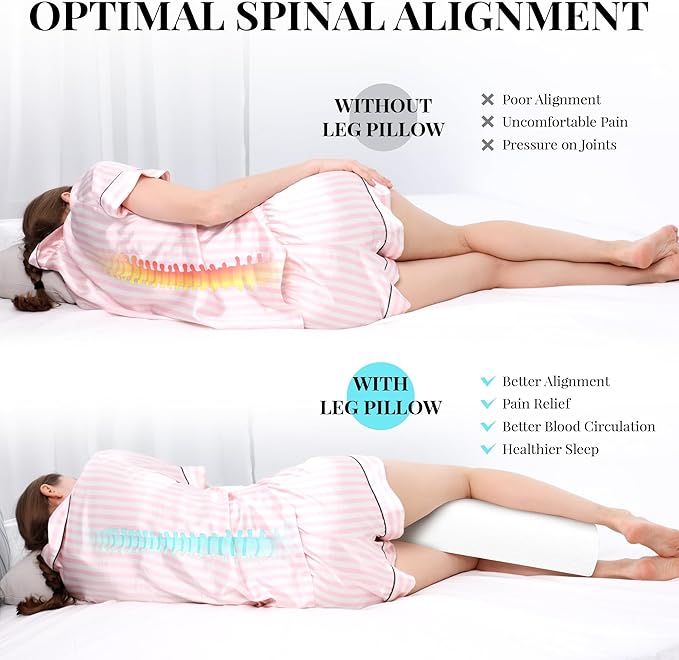 Large Knee Pillow for Side Sleepers Memory Foam Leg Pillows for Sleeping Yoga Bed Half Moon Bolster Pillow for Neck Pain Relief with Pillowcase 23.6"x8.7"x5"(Air Layer White, Extended Size)