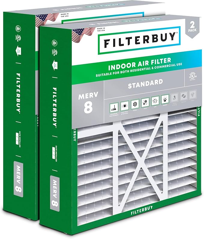 Filterbuy 20x22x5 Air Filter MERV 8 Dust Defense (2-Pack), Pleated HVAC AC Furnace Air Filters Replacement for Amana, Goodman, Nordyne, & Five Seasons (Actual Size: 19.50 x 21.94 x 5.25 Inches)