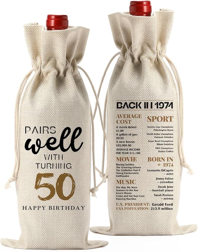 50th Birthday Gifts for Women Men, 50 Year Old Gifts for Women Grandparents Wine Gift Bag, Wine Accessories Gifts Anniversary 50th Birthday Decorations Wine Bag Wine Bags for Wine Bottles Gifts