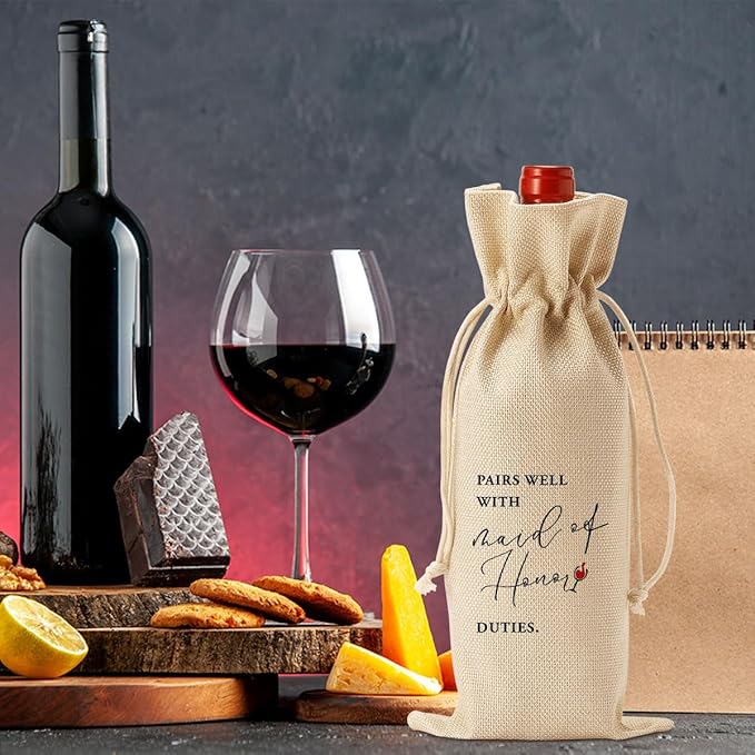 Maid of Honor Wine Bag, Maid of Honor Gifts Wine Bag, Gifts for Bridesmaid Wine Bag, Bridal Shower Gift Ideas Wine Bag for Bridesmaid Maid of Honor, Pairs Well With Maid Of Honor Duties Wine Bag