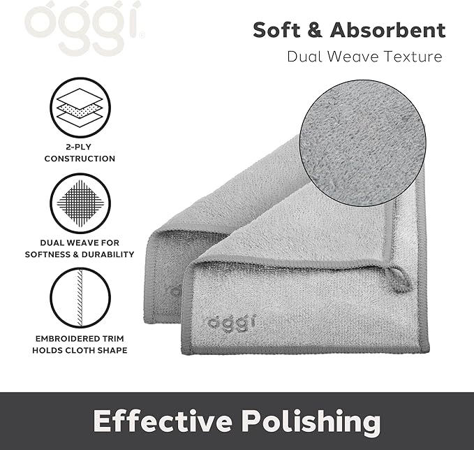 OGGI Bambou Wine Glass Polishing Cloths - Natural Wine Polishing Cloth, 91% Bamboo-Derived Rayon Cellulose Fiber, Reusable, Hygienic, Fast Dry, Odor-Free, Non-Scratch, Lint-Free - 2 pcs, 7x9"