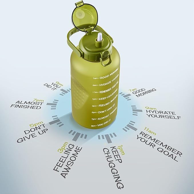 Motivational Water Bottle with Straw & Handle,One Gallon Water Bottle 128 oz/3.8L,Reusable Water Jug, Achieve All-Day Hydration SpillProof, BPA FREE