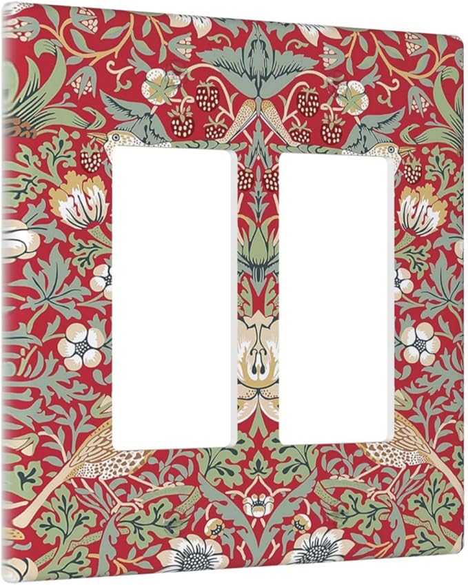 William Morris Strawberry Thief Botanical Red Green 2 Gang Rocker Decora Light Switch Covers Dual Outlet Covers Wall Plate Decorative Switchplate Electrical Faceplate GFCI for Country Bedroom
