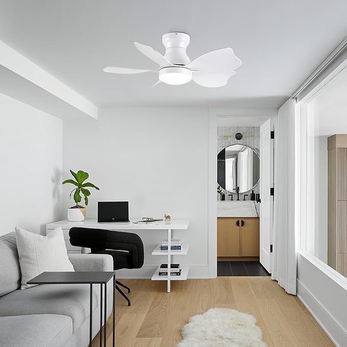 NicBex Ceiling Fan 30 Inch Indoor Modern Ceiling Fans with Integrated LED Light and Remote Control Flush Mount Ceiling Fan with 5 Blades for Living Room, Bedroom, White