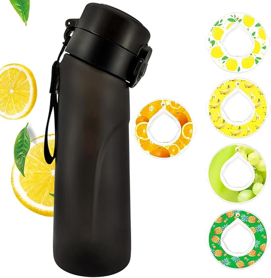 Air Water Bottle, Air Water Bottle with 5 Flavor Pods,750ml Scented Sports Water Bottle Set with Flavour Pods, 0 Sugar No BPA for Schools, Gym, Outdoor Sports (Black)