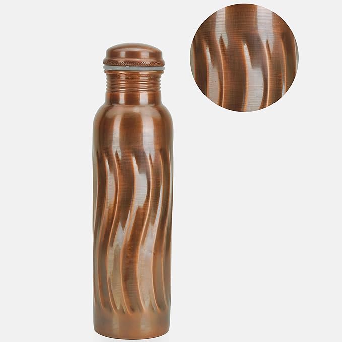 Copper Water Bottle 34 oz Pure Hammered Ayurvedic Pure Copper Vessel Antique Black Diamond Pure Copper Water Bottle With Carry Bag for Sport Fitness Yoga Sports Copper Bottles 1000 ML