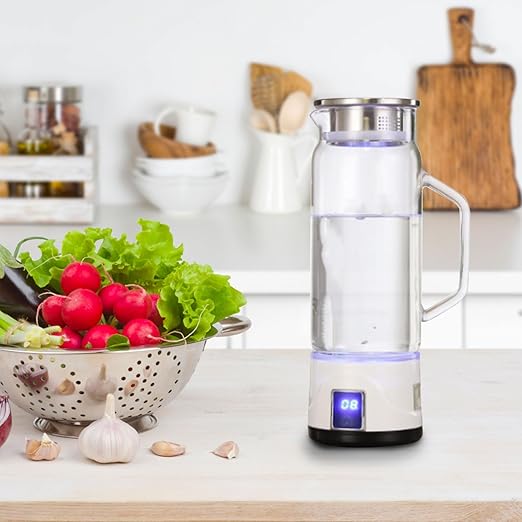 Hydrogen Water Bottle, 1000ml Hydrogen Water Bottle Generator with Efficient Electrolysis, High Borosilicate Glass, Handle, for Home Fitness Office