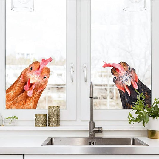 Funny Chicken Wall Decals Peel and Stick 2 Chicken Heads Window Art Stickers Funny Wall Decals Weird Funny Gifts for Friends Kitchen Kids Bedroom Playroom Game Room Farm Barn Funny Car Stickers