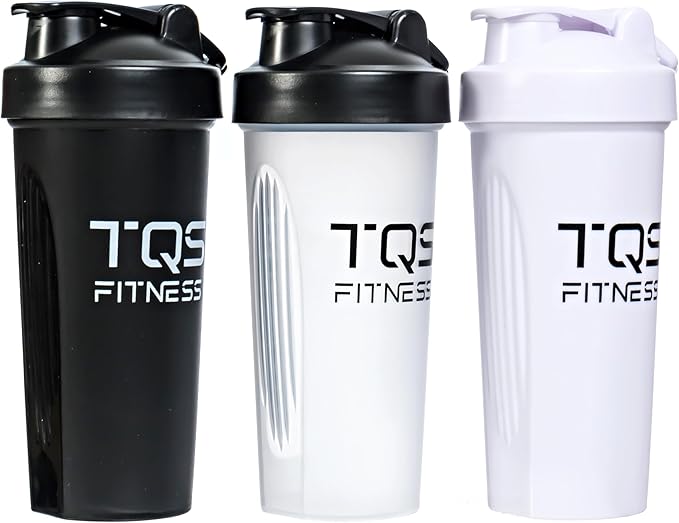 Protein Shaker Bottle Set 3 pack - BPA-Free Shaker Cups for Protein Shakes and Pre Workout - Dishwasher Safe Workout Bottles - Leak-Proof & Durable Mixer Cup - Blender Cups by TQS Fitness - 20oz