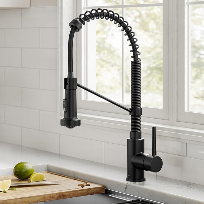 Kraus KPF-1610MB Bolden 18-Inch Commercial Kitchen Faucet with Dual Function Pull-Down Sprayhead in all-Brite Finish, 18 inch, Matte Black