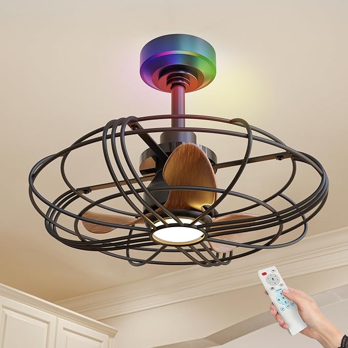 NACATIN Outdoor Ceiling Fan with Lights, Remote, App & Wall Switch Control, 21in RGB Ceiling Fans with Lights and Remote, 3 Color Temperatures: Perfect for Patios, Gazebos, & Bedrooms, Black
