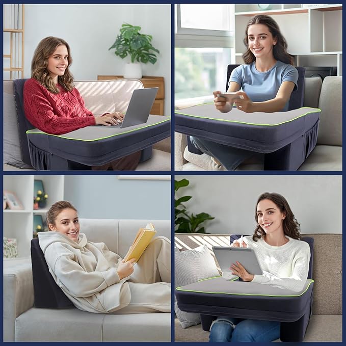 Game Pillow and Cushion Combo Set, Soft Lap Desk Pillow for Adult, Extra Large Arm Rest Ergonomic Couch Gaming Pillow with Side Pockets, Reading Pillow for Sitting in Bed/Laptop/Floor/Sofa…