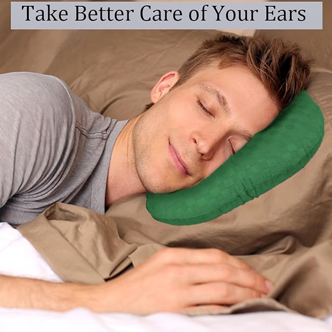 Ear Piercing Pillow for Side Sleepers, Pillow with an Ear Hole for CNH and Ear Pain Ear Inflammation Pressure Sores, O-Shaped Side Sleeping Pillow, Ear Guard Pillow (Emeraldgreen)