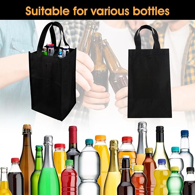 TIESOME 4 Bottle Wine Bags for Travel, Wine Carrier Tote, Waterproof Carrier Wine Bottle Holder Bag Reusable Wine Gift Bag Portable Grocery Bags with Base Plate & Carry Handle for Wine Lover Gift