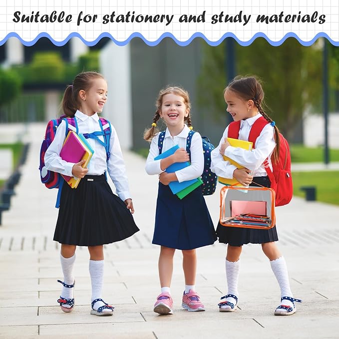 Sanwuta 3 Packs Toy Storage Bags with Zipper, Clear PVC Organizing Bags, Waterproof Toy Bags for Board Games, Building Blocks, Toys and Kids Books (Red, Yellow, Orange,12.6 x 9 x 2.36 Inch)