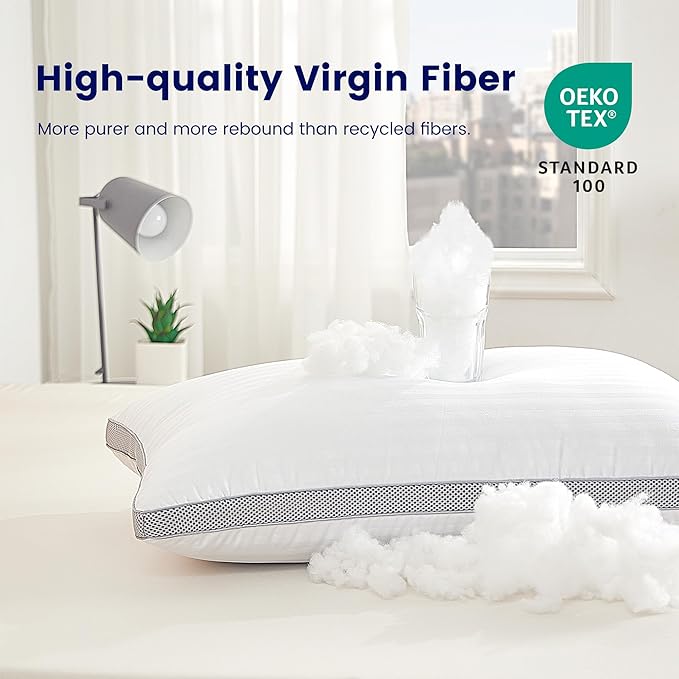 SLEEP ZONE Bed Pillows for Sleeping, King Size Set of 2, Sandwich Mesh with Breathable Sides, Premium Medium Pillows for Back, Stomach or Side Sleepers