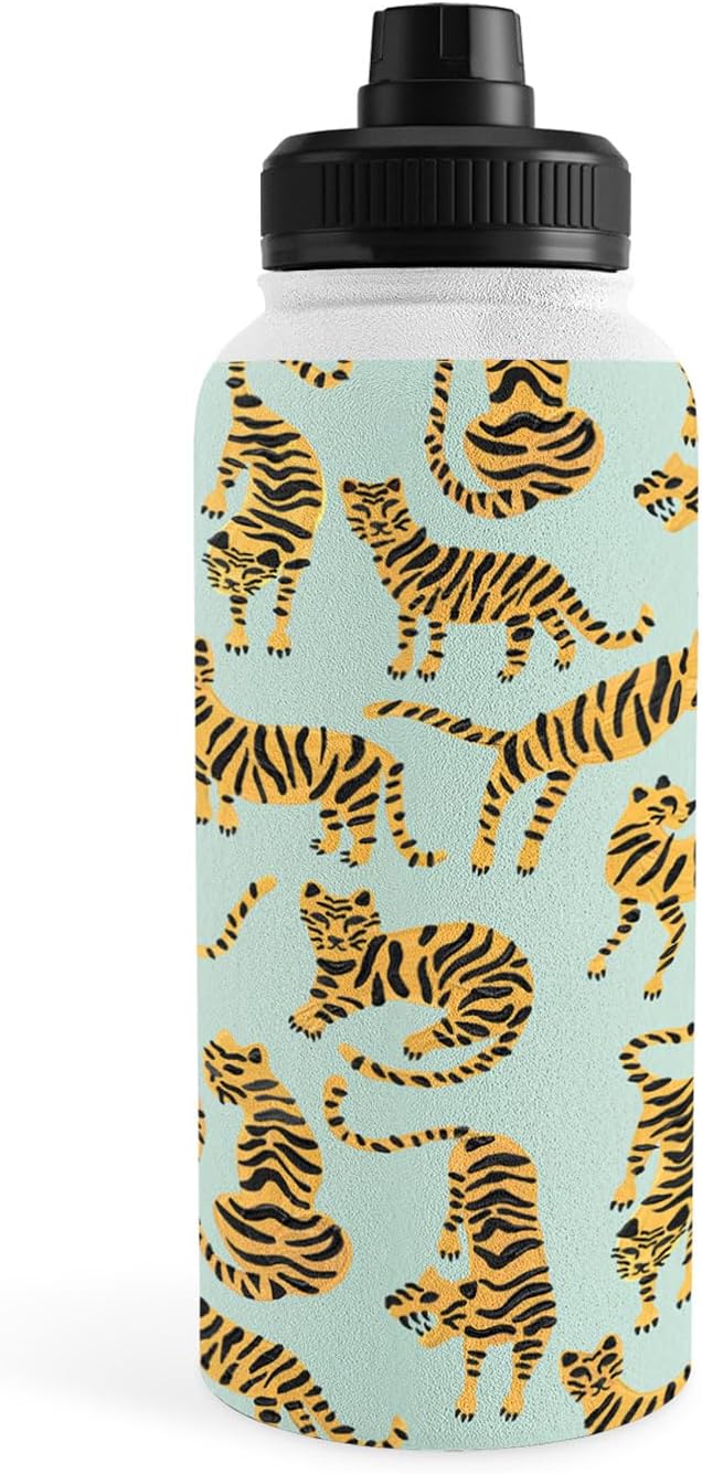 Deny Designs Water Bottle, Sport Lid 32 oz, Cat Coquillette Tiger Collection Mint Orange