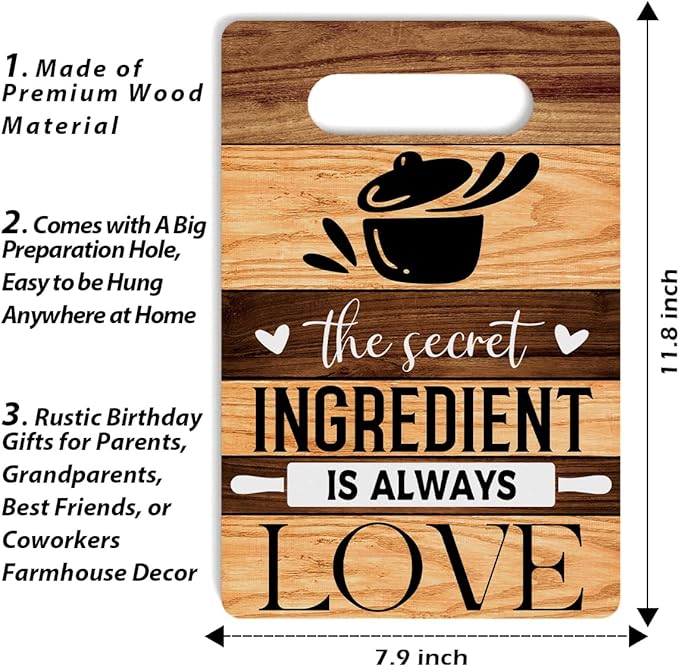Farmhouse Kitchen Decor, Kitchen Signs Wall Decor, KKitchen Decorations, Kitchen Door Wall Hanging Decor, The Secret Ingredients Is Always Love Wood Sign 8 x 12 Inch