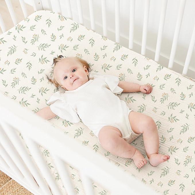 Muslin Cotton Crib Sheets - Neutral Fitted Sheets for Standard Crib& Toddler Mattress Soft and Breathable Baby Sheets for Boys and Girls - 28"x52"