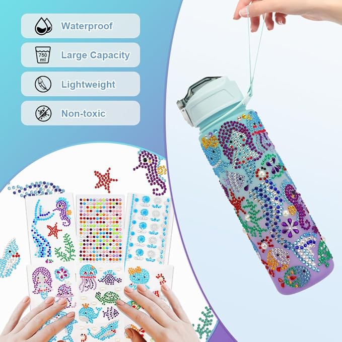 Decorate Your Own Water Bottle Kits for Girls, Water Bottle for Girls, Birthday Gifts for Girls Water Bottle, Arts and Crafts for Girls, Mermaid Arts and Crafts Gifts Toys for Girls Christmas
