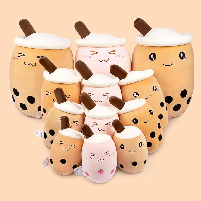 Niuniu Daddy Boba Plushies, 27.6 inches Jumbo Brown Bubble Tea Plush Toy with Big Eyes, Giant Soft Squishy Milk Tea Food Stuffed Animals for Kids, Huge Kawaii Cuddle Pillow