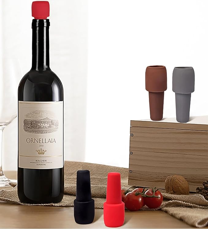 6 Pcs Silicone Wine Stopper, Reusable Wine Stoppers, Wine Bottle Cover Caps to Keep Wine Fresh, for Wine Bottles Beer Beverage Champagne Bottle Sealer