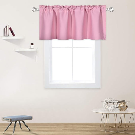 Baby Pink Valance for Windows 42x18 Inch Solid Thermal Insulated Blackout Rod Pocket Kitchen Short Curtain Toppers Valance for Bathroom Living Room 1 Panel