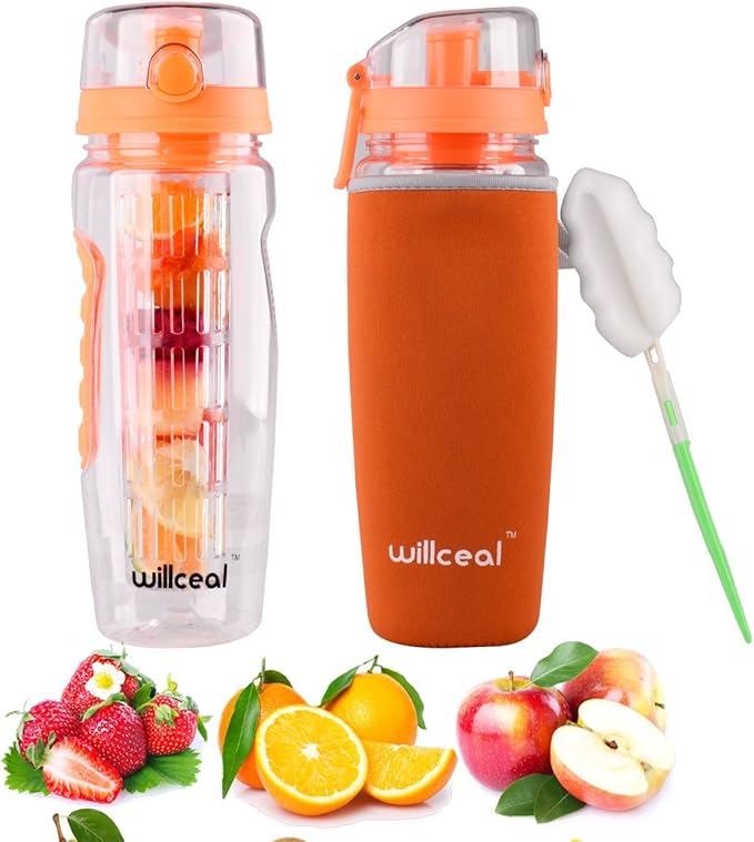 Fruit Infuser Water Bottle 32oz- Durable, Large - BPA Free Tritan, Flip Lid, Leak Proof Design - Sports, Camping