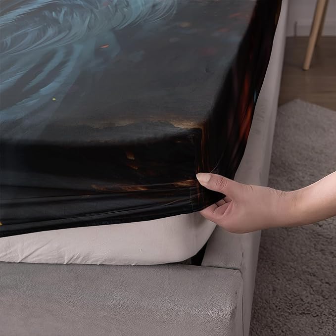 AILONEN Tiger Fitted Sheet Set Twin XL Size for Boys, Safari Tiger Bed Sheet Set for Kids Teen,3 Pieces Wildlife Bedding Flame Animal Tiger Print Fitted Sheet with 2 Pillowcases