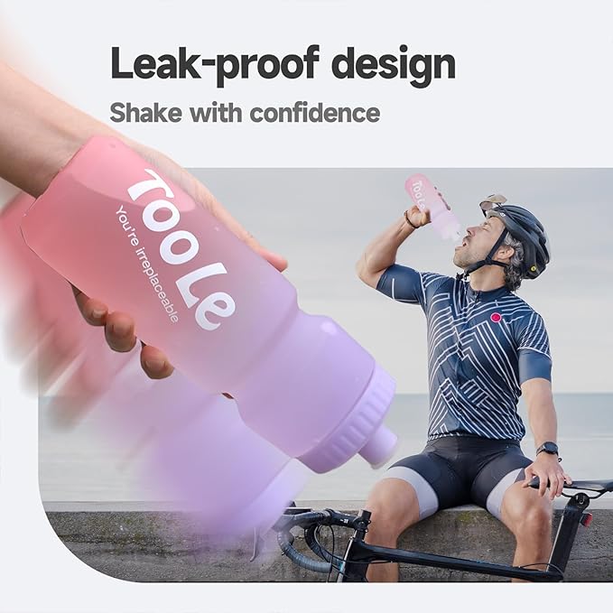 Bike Squeeze Water Bottle w/Pull Top Lid, Leakproof, BPA Free, Easy Squeeze Reusable Water Bottles for Fitness, Cycling, Running, Hiking, School, Fresh Color 24 Oz (1 Pack)