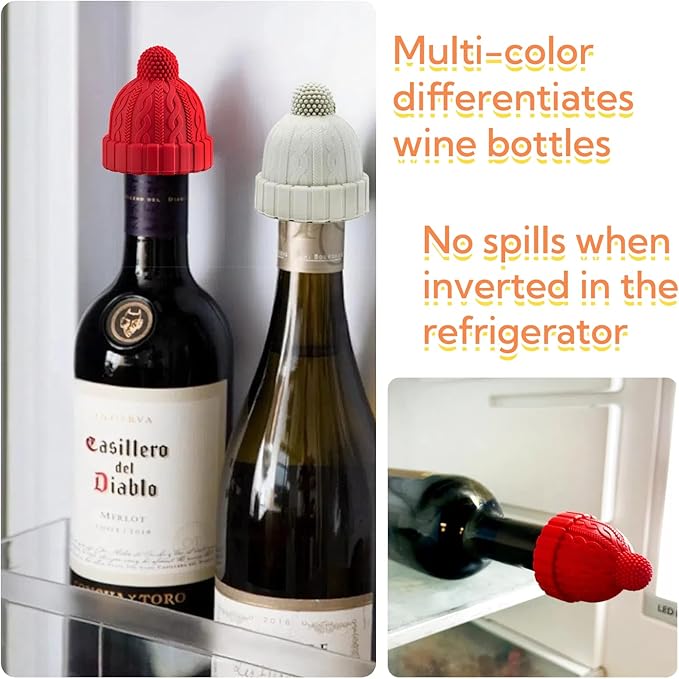 Silicone Wine Bottle Stopper, Reusable Wine Saver to Keep Wine Sealed/Fresh, Fun Wine Stoppers with Knitted Hat Design, Great Choices for Wine Lovers - Standard Bottles Are Applicable(Blue)