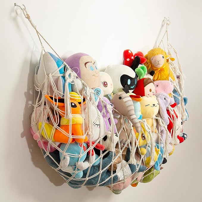 Stuffed Animal Hammock Corner Wall Stuffed Animal Net or Hammock for Stuff Animal Storage Plush Toy Holder Boho Macrame Toy Display for Nursery Playroom Kid's Room