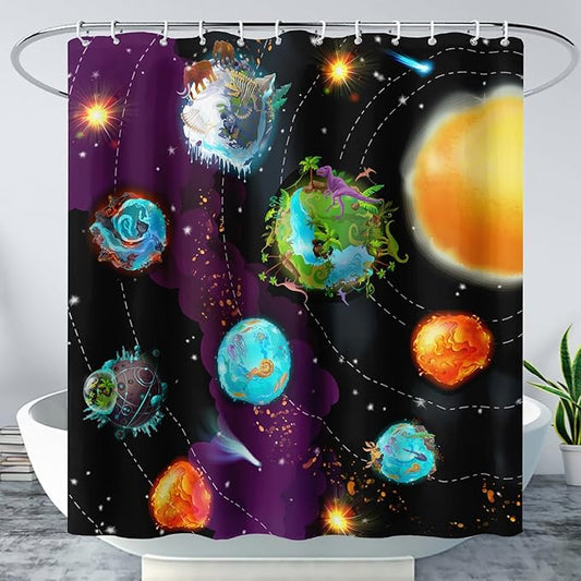 AILONEN Galaxy Shower Curtains for Boys,Solar System Bath Curtains,Outer Space Curtains for Bathroom Decor, 72" W*78" H Polyester Waterproof with 12 Hooks