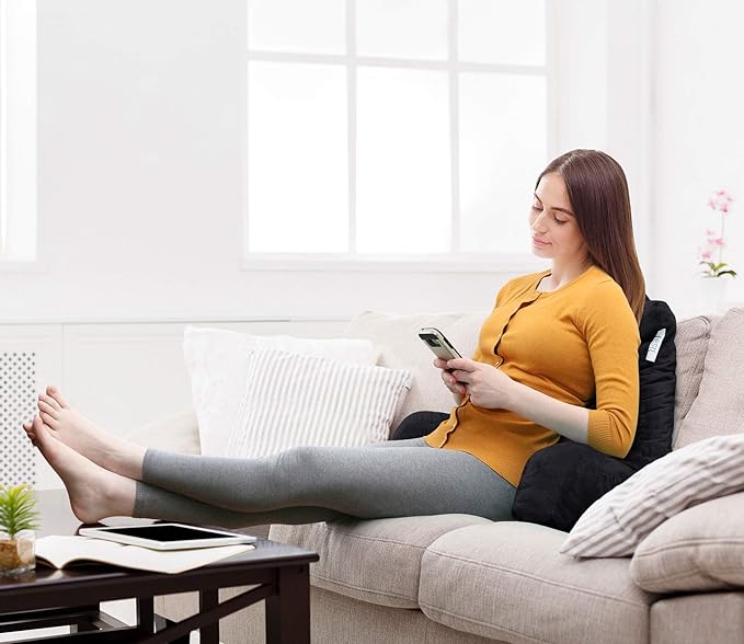 Nestl Reading Pillow Standard Bed Pillow, Back Pillow for Sitting in Bed Shredded Memory Foam Chair Pillow, Reading & Bed Rest Pillows Black Back Pillow for Bed, Bed Chair Arm Pillow with Pockets