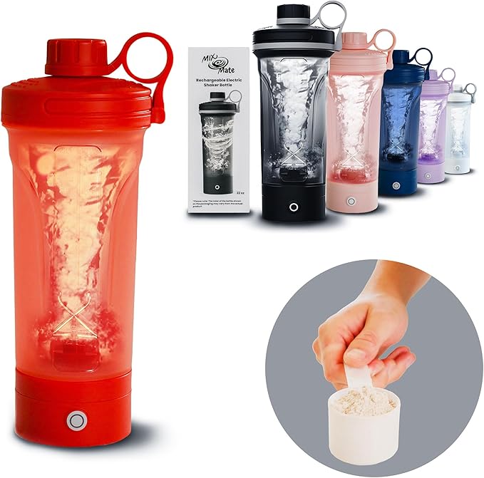 Electric Shaker Bottle, Portable Blender Protein Shaker, USB Rechargeable MixMate Blender For Protein Shakes Pre Workout Greens Coffee Pancake Mix Cocktail Cocktails (Rumba Red)