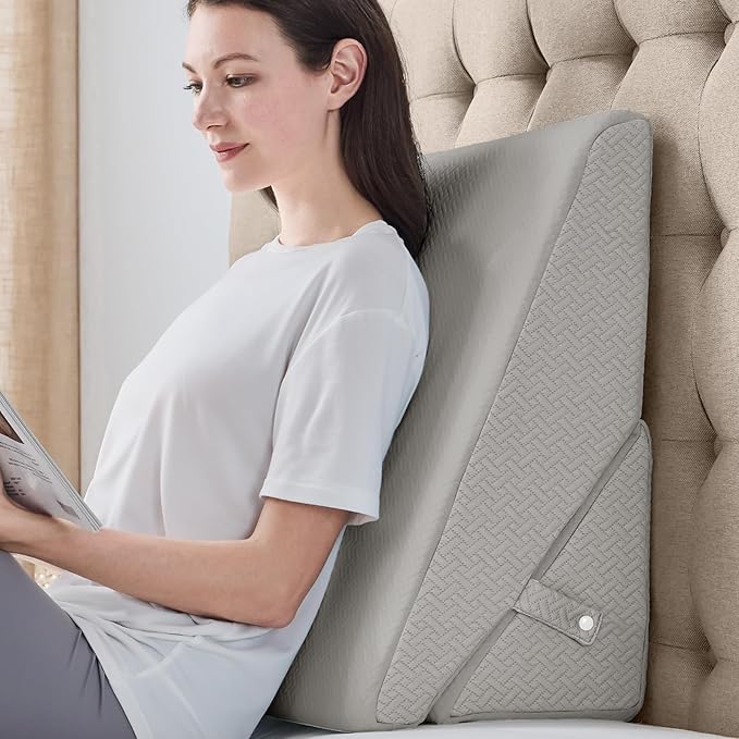 Sasttie Wedge Pillow for Sleep Apnea, 10 Inch Adjustable Bed Wedge Pillow for Back Pain, Acid Reflux Relief, Memory Foam Triangle Pillow Wedge for Sleeping, Post Surgery, Knee Elevation, Light Grey